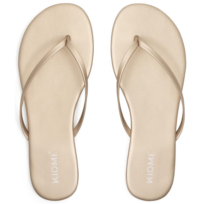 KIDMI Thong Flip Flops for Women - Memory Foam Summer Beach Sandals for Women - Vegan Leather Flat Sandals, Gold EU 39 - Image 4
