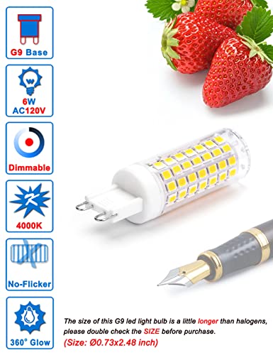 Ziomitus G9 Led Bulbs Dimmable 4000k Natural White,G9 40W 50W 60W T4 Halogen Replacement,No Flicker G9 6W AC120V Dimmable Neutral LED Bulbs for Chandelier Pendant Lighting,600 LM(5Pack) - Image 2