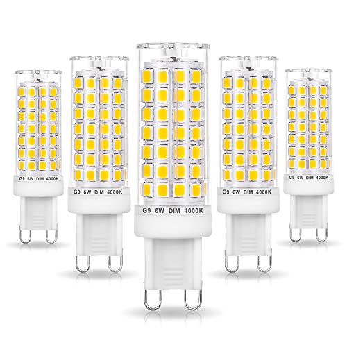 Ziomitus G9 Led Bulbs Dimmable 4000k Natural White,G9 40W 50W 60W T4 Halogen Replacement,No Flicker G9 6W AC120V Dimmable Neutral LED Bulbs for Chandelier Pendant Lighting,600 LM(5Pack) - Image 1