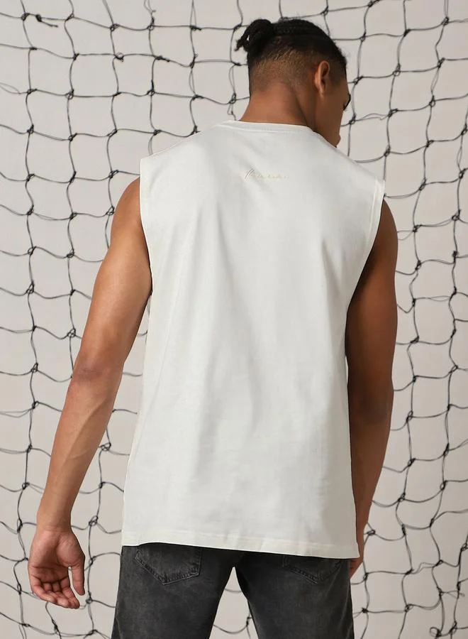 Hubberholme Hubberholme Round Neck Cotton Oversized Sleeveless T-Shirt