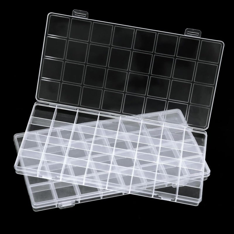 Greentime 2 Pack 32 Grids Clear Plastic Storage Organizer Boxes, Bead Storage Containers for Small Parts Crafts Jewelry Fishing Tackle - Image 1