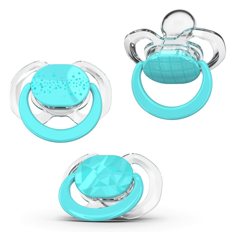 Smilo Baby Pacifier with Orthodontic Design for Healthy Dental Development Stage 2 for Babies 39 Months Pack of 3X 100 Silicone Pacifiers BPA Free Aqua Blue