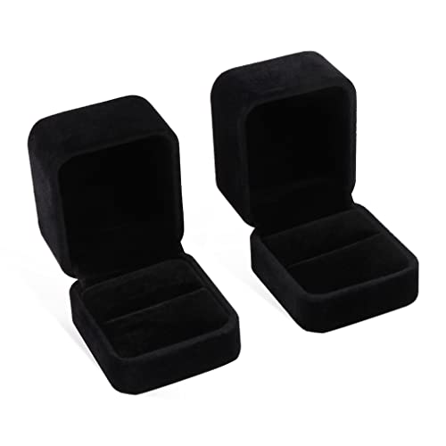 iSuperb 2 Pieces Velvet Ring Box Classic Jewelry Gift Boxes for Engagement, Proposal, Anniversary, Bridal Party Decor - Image 1
