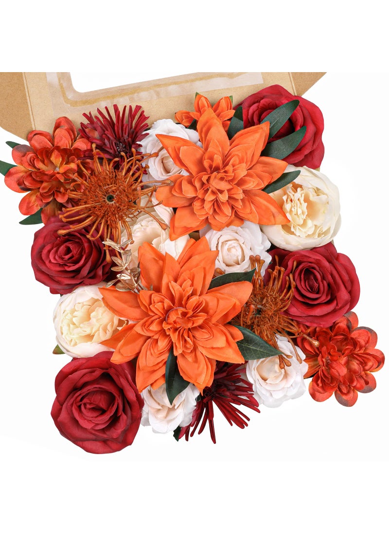 AmyHomie AmyHomie Orange Artificial Flowers Combo Silk Mix Peony Rose Hydrangea Fake Flowers w/Stem for DIY Wedding Bouquets Centerpieces Arrangements Table Fall Decor Party Bridal Baby Shower Home Decorations  - Image 1