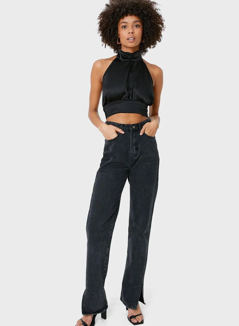NASTY GAL Halter Neck Knitted Crop Top