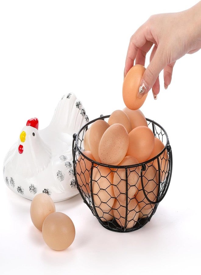 Chicken Egg Basket with Ceramic Lid, Black Wire Egg Collection Basket for Gathering Fresh Eggs, Decorative Farmhouse Storage Container for Kitchen Countertop - Image 4
