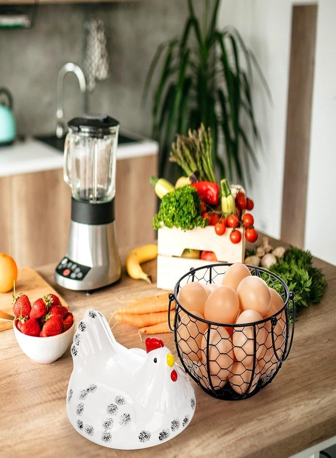 Chicken Egg Basket with Ceramic Lid, Black Wire Egg Collection Basket for Gathering Fresh Eggs, Decorative Farmhouse Storage Container for Kitchen Countertop - Image 5