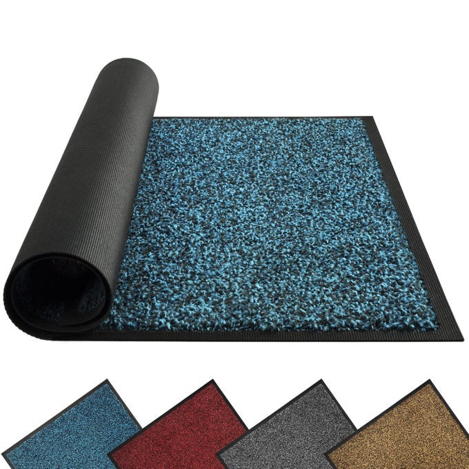FRONT DOOR MAT DIRT TRAPPER WELCOME MAT FOR OUTDOOR INDOOR NONSLIP WATERPROOF DOORMAT DURABLE MACHINE WASHABLE LOW PROFILE ENTRY RUG FOR BACK DOOR OUTSIDE PATIO PORCH 48 X 24 BLUE