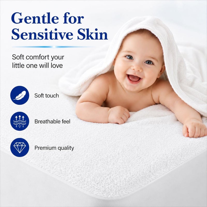 Waterproof Terry Mattress Protector, White, Queen Size, Cotton and Polyester, Washable and Breathable ((180x200cm)) - Image 3