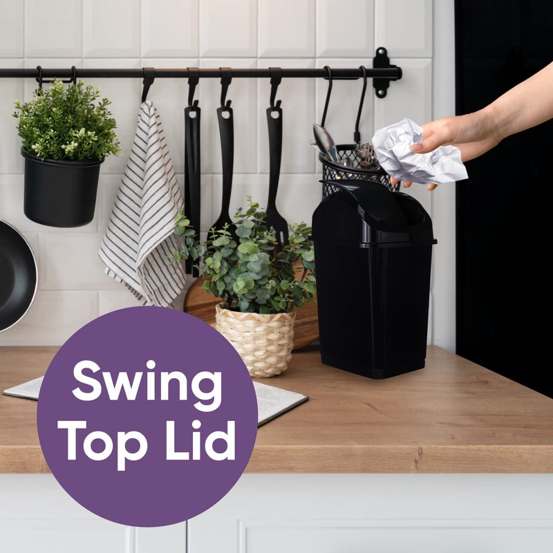 Superio Mini Desktop Trash Can with Swing Top Lid Portable Plastic Garbage Can for Countertop, Desktop, Make up Vanity, Bathroom, Car, Under Sink, Dorm Compact Waste Bin 5 L 1.25 Gal (Black) - Image 5