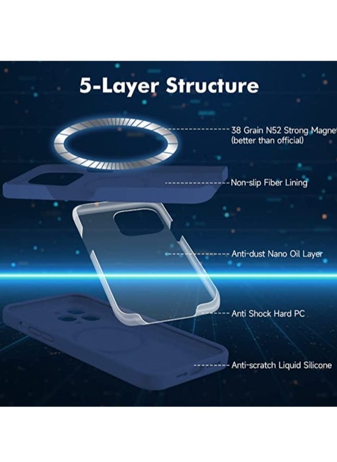 Raxoom iPhone 13 Pro Max with 2 Pack Tempered Glass Screen Protector Magsafe Case Silicone Phone Case with Microfiber Lining for iPhone 13 Pro Max 6.7 inch 2022,Blue - Image 4