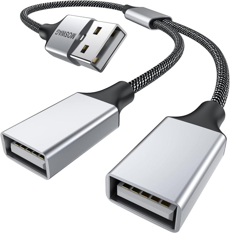 MOSWAG USB Splitter, USB Male to 2Female Adapter, Dual Female to Male Cable for Charging/Data Transfer/Laptop/Mac/Car - Image 1