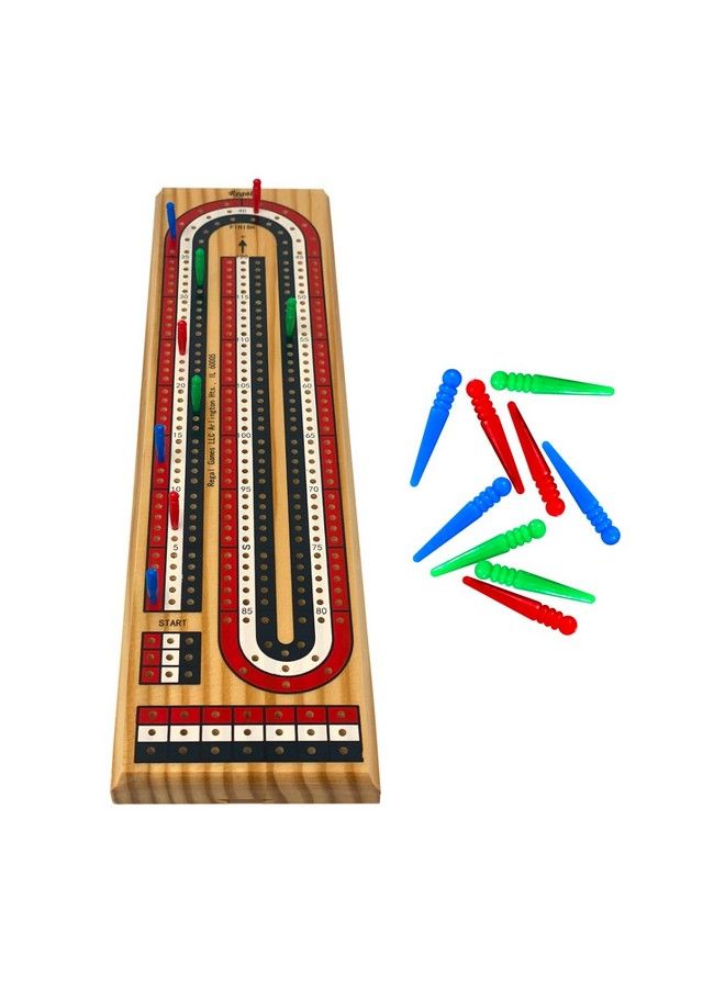 Regal Games Cribbage Board Fun Familyfriendly Board Game Includes Natural Wood Game Board (11" X 4.5" X 2.75") 6 Multicolored Pegs Ideal For 24 Players Ages 8+ - Image 1