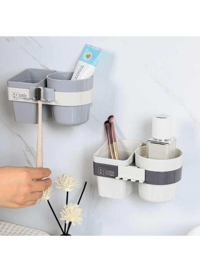 هابي هوم حامل فرش أسنان للحمام من بلاستيك منظم فرش أسنان بتصميم سهل التثبيت على الحائط 15.7*9.4*9سم - Image 3