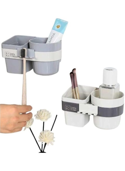 حامل فرش أسنان للحمام من بلاستيك منظم فرش أسنان بتصميم سهل التثبيت على الحائط 15.7*9.4*9سم