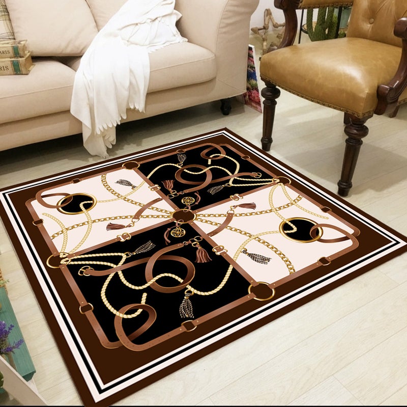 European Style Square Living Room Rug - Full-coverage Sofa Blanket, Washable and Customizable