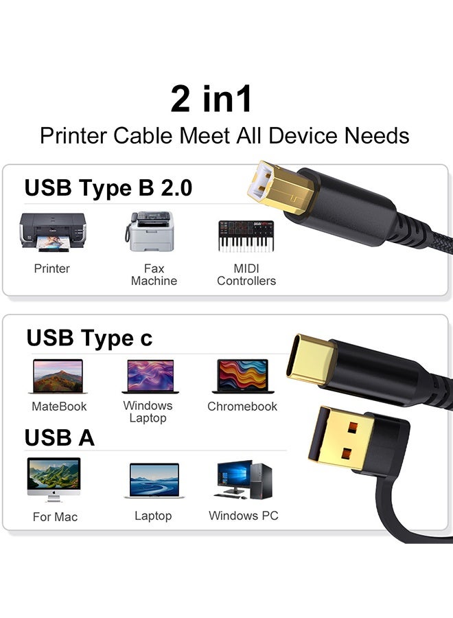 كابل طابعة USB A / C إلى USB B 6.6ft - عالية السرعة لـ HP و Canon و Brother و Samsung و Dell و Epson و Lexmark و Xerox وأكثر من ذلك - Image 3