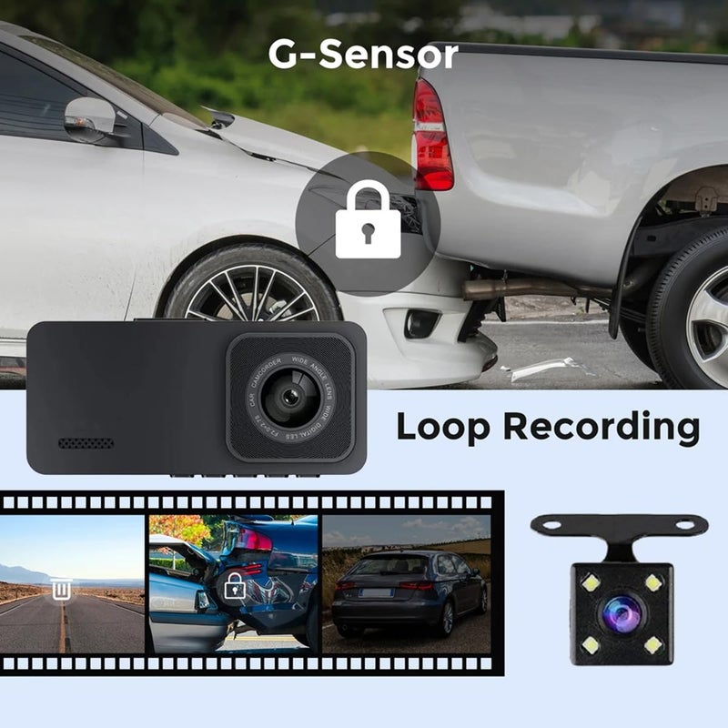 X W EI UNION Dash Camera Front and Inside Dash Cam for Car Security Video Recorder with Audio Plug and Play, WDR, Night Vision, G-Sensor Auto Lock, 140Â° Wide Angle View, 2 Inch Screen Car DVR - Image 5