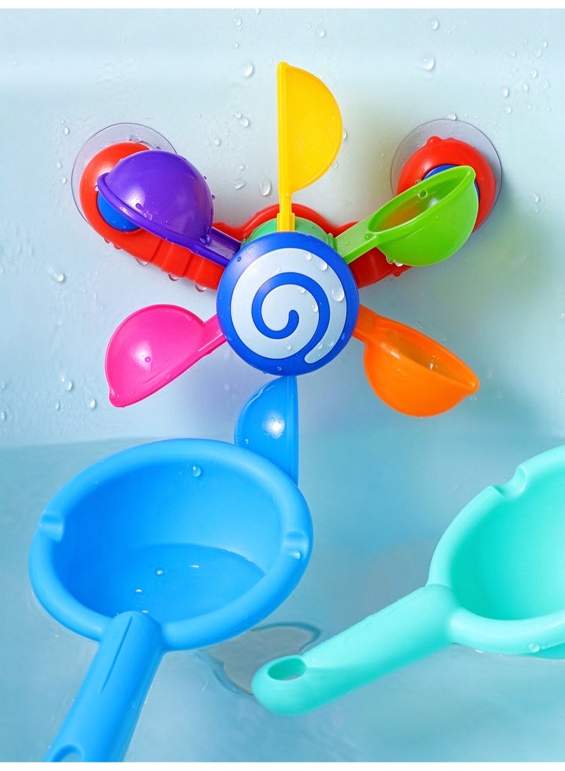 1 set water windmill toy set (with 2 spoons), suitable for baby bath toys, also can be used as beach/pool water toys, ideal for bathtubs and indoor & outdoor water play. - Image 1