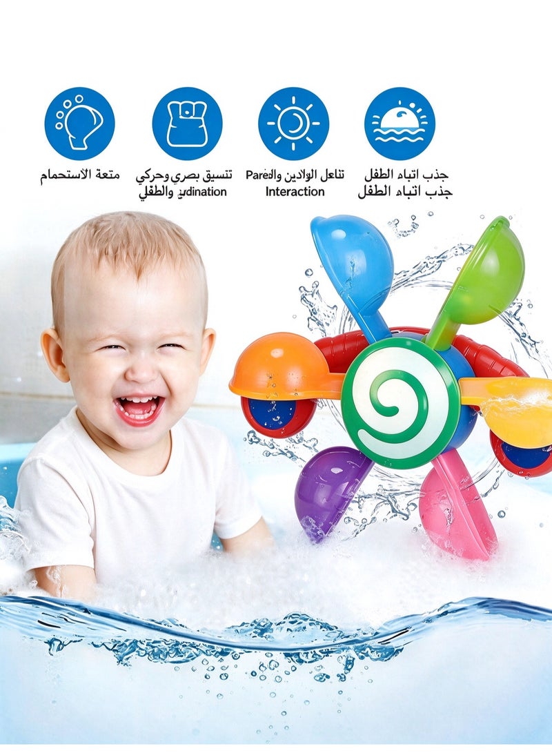 1 set water windmill toy set (with 2 spoons), suitable for baby bath toys, also can be used as beach/pool water toys, ideal for bathtubs and indoor & outdoor water play. - Image 4