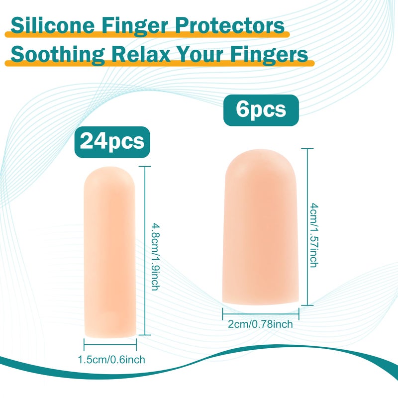 MoHern 30 Pcs Gel Finger Cots, 2 Sizes Thumb Protector, Soft Finger Covers for Cuts, Fingertip Protector for Embroidery, Cutting, Hands Cracking, Corns, Blisters, and Calluses Protect, Nude - Image 2