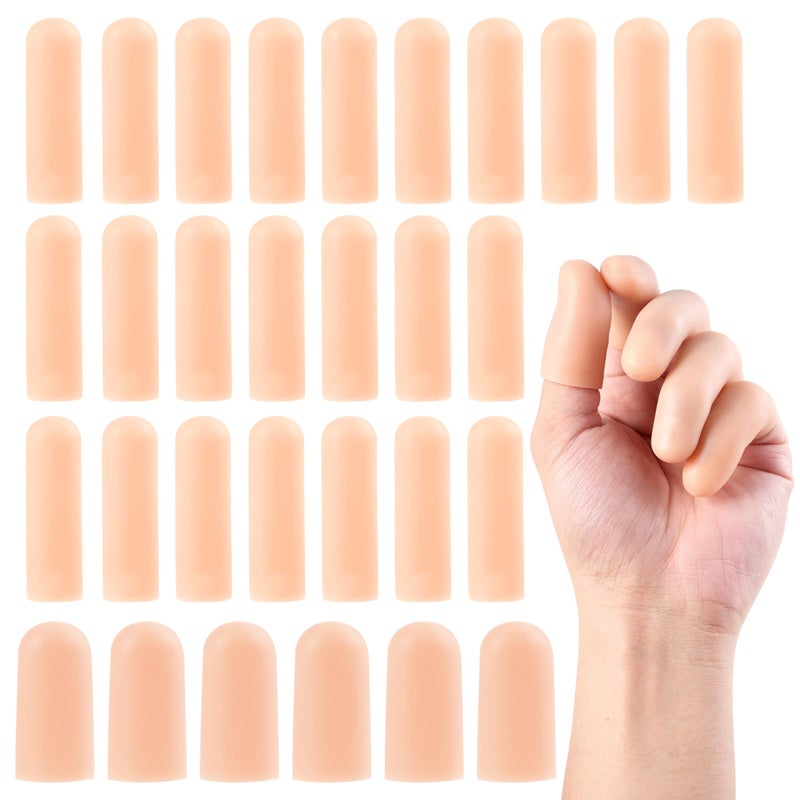 MoHern 30 Pcs Gel Finger Cots, 2 Sizes Thumb Protector, Soft Finger Covers for Cuts, Fingertip Protector for Embroidery, Cutting, Hands Cracking, Corns, Blisters, and Calluses Protect, Nude - Image 1