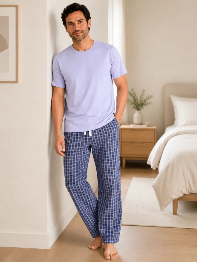 Victor And Jane victor and jane Men Solid Cotton T-Shirt and Checked Pyjama Set