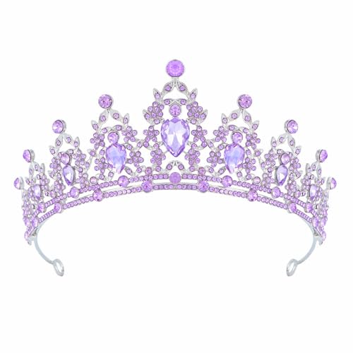 Papoopy Tiara Crown for Women, Headband Hair Accessories for Birthday Wedding Party Costume (C-Purple) - Image 1