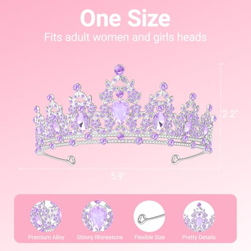 Papoopy Tiara Crown for Women, Headband Hair Accessories for Birthday Wedding Party Costume (C-Purple) - Image 2