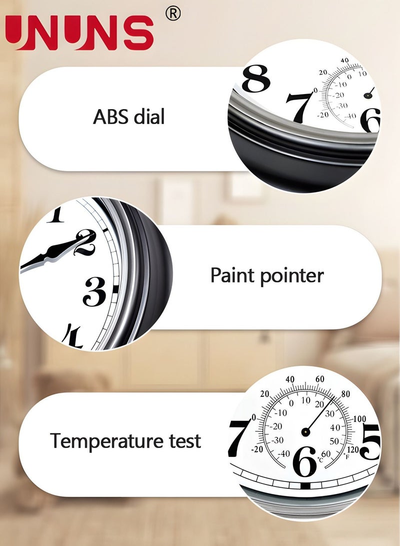 يو إن يو إن أس 12 Inch Wall Clock with Thermometer, Retro Silent Non-Ticking Waterproof Quartz Decorative for Kitchen Patio,Bathroom,Deck,Porch,Pool - Image 3
