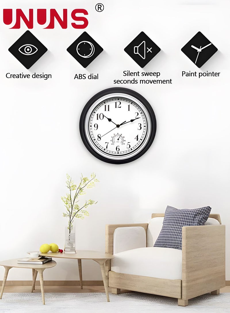 يو إن يو إن أس 12 Inch Wall Clock with Thermometer, Retro Silent Non-Ticking Waterproof Quartz Decorative for Kitchen Patio,Bathroom,Deck,Porch,Pool - Image 2