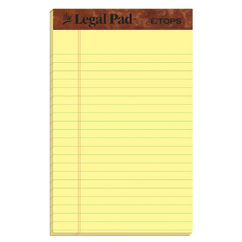 TOPS The Legal Pad Writing Pads 5 x 8 Jr Legal Rule Canary Paper 50 Sheets 5 Pack 75017
