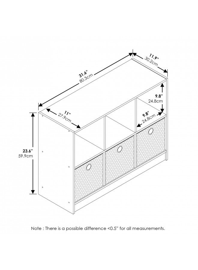 Furinno Basic 3x2 Bookcase Storage w/Bins, Light Cherry/Ivory - Image 2
