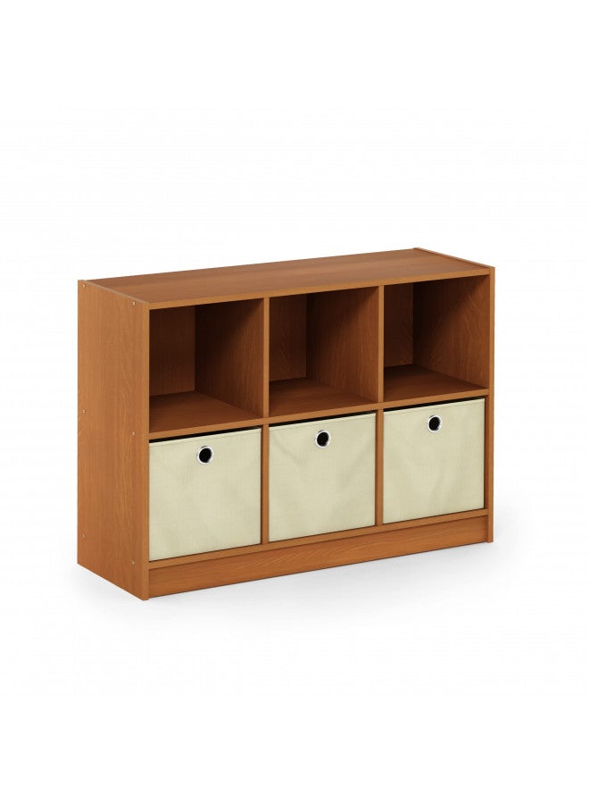Furinno Basic 3x2 Bookcase Storage w/Bins, Light Cherry/Ivory - Image 1