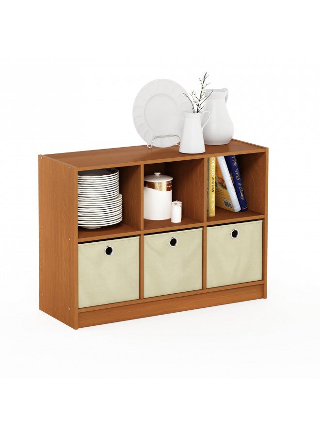 Furinno Basic 3x2 Bookcase Storage w/Bins, Light Cherry/Ivory - Image 4