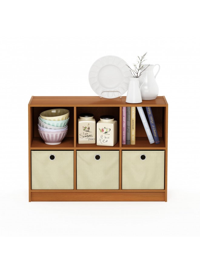 Furinno Basic 3x2 Bookcase Storage w/Bins, Light Cherry/Ivory - Image 5