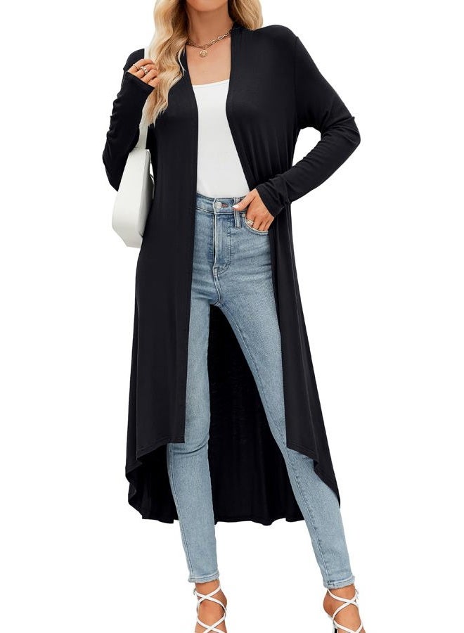 POGTMM Long Cardigan for Women Fall Long Sleeve Soft Causal Loose Fit Duster Cardigan Jackets (Black, XXL) - Image 1