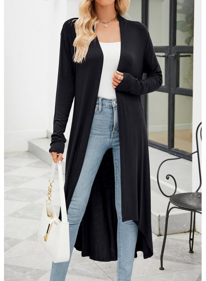 POGTMM Long Cardigan for Women Fall Long Sleeve Soft Causal Loose Fit Duster Cardigan Jackets (Black, XXL) - Image 2