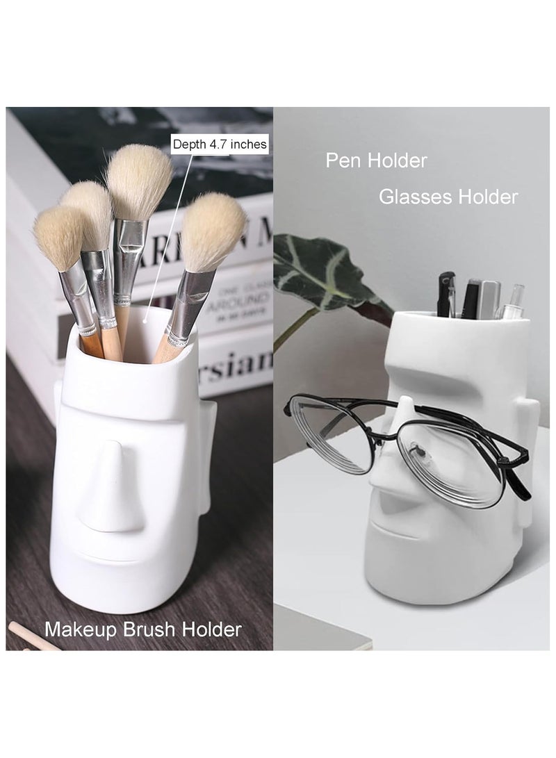 Soofam Pencil Holder, Creative Pencil Container for Desk, Pencil Cups Desk Accessories Holder with Glasses Holder, Multifunctional Resin Art Portrait Statue Rack, Office Personalized Decoration - Image 3