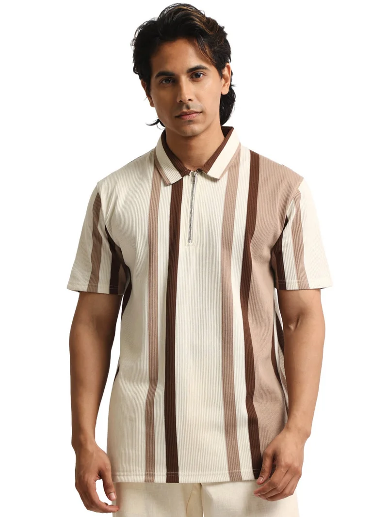 مانياك Maniac Mens AOP Inksplatter Printed Round Neck Half Sleeve White and Grey Cotton Tshirt