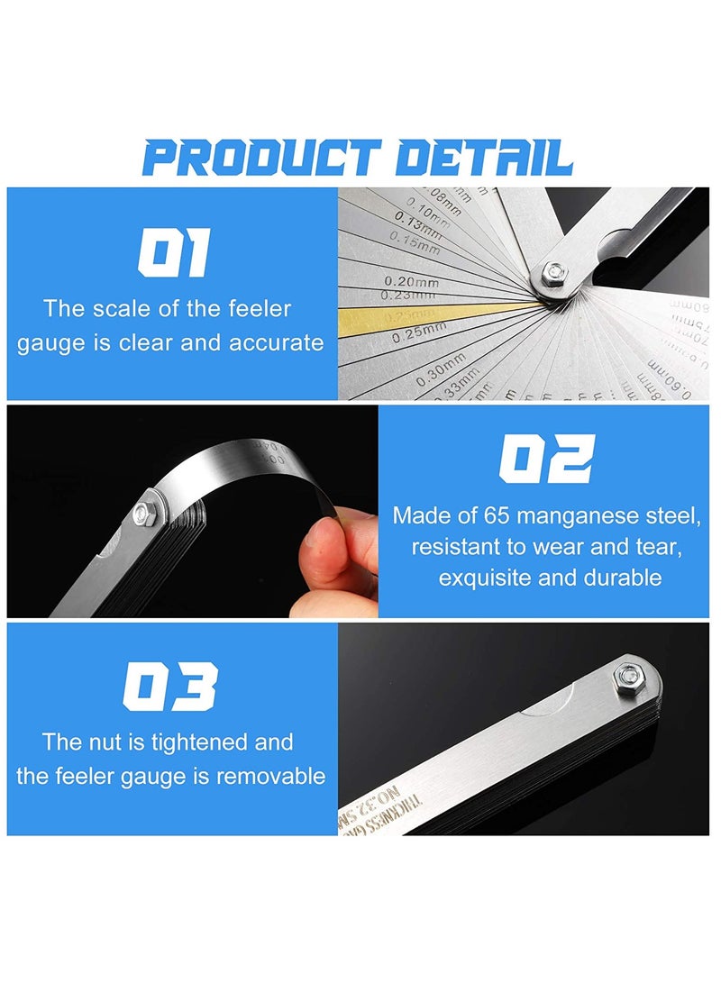 Stainless Steel Feeler Gauge Dual Marked Metric SAE Offset Valve Thickness 32Pieces, 26 Pieces, 16 Pieces for Measuring Width - Image 2