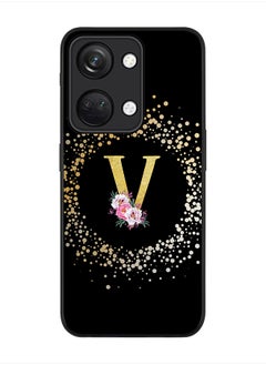 Rugged Black Cover for ONEPLUS NORD 3 5G / OnePlus Ace 2V Case,  Slim Fit Flexible Custom Monogram Initial Letter Floral Pattern Alphabet - V  (Black)