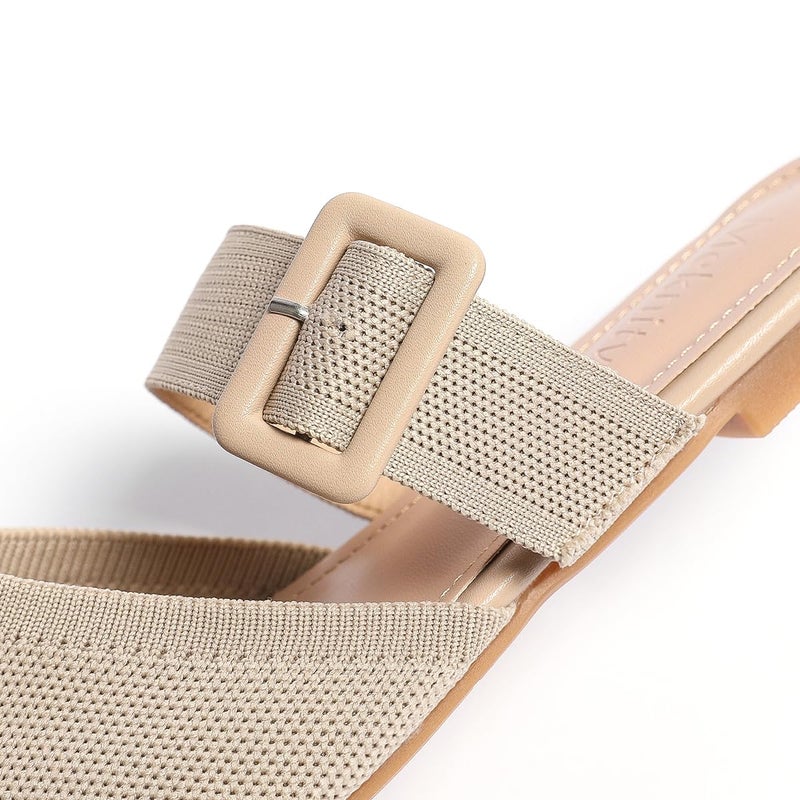 Meknitva Pointed Toe Mules for Women Flatsï¼ŒSlip On Mules Backlessï¼ŒWide Width Mulesï¼Œ Mule Slides for Women Flats Sandals Beige Size 8 - Image 2