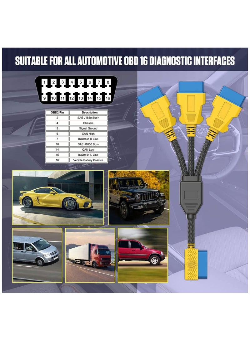 SYOSI كابل تمديد OBD2، كابل OBDII الممتد 1 إلى 3، مقسم OBDii، كامل 16 دبوس ذكر إلى أنثى لكابل تمديد تشخيص OBD للسيارة، موصل معزز من مادة النايلون (35 سم / 13.8 بوصة)  - Image 4