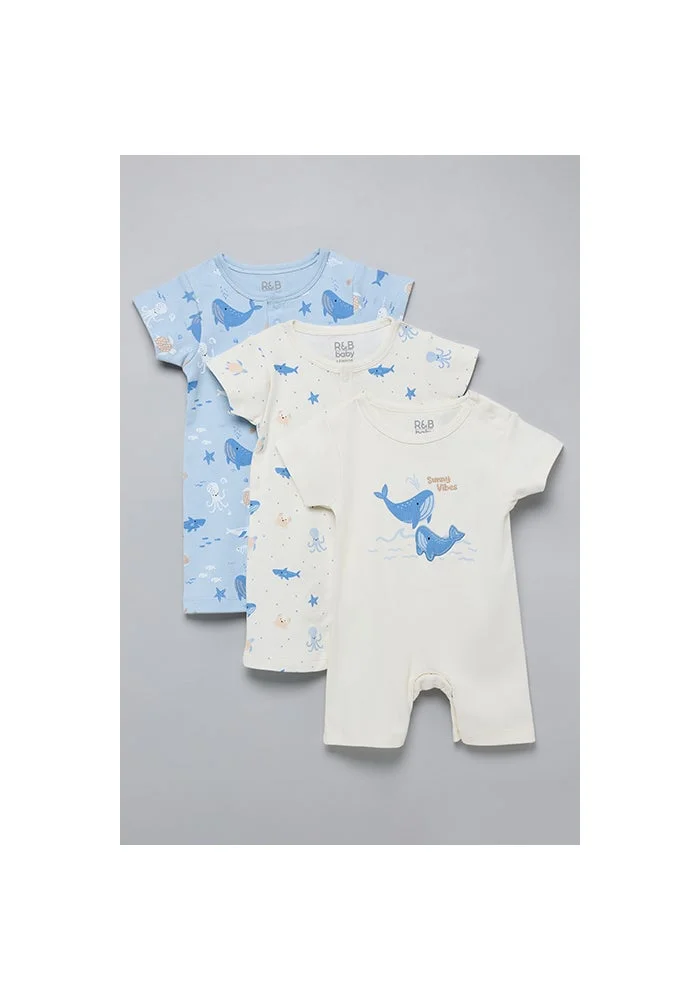 أر أند بي 3 Pack Printed Rompers with Short Sleeves