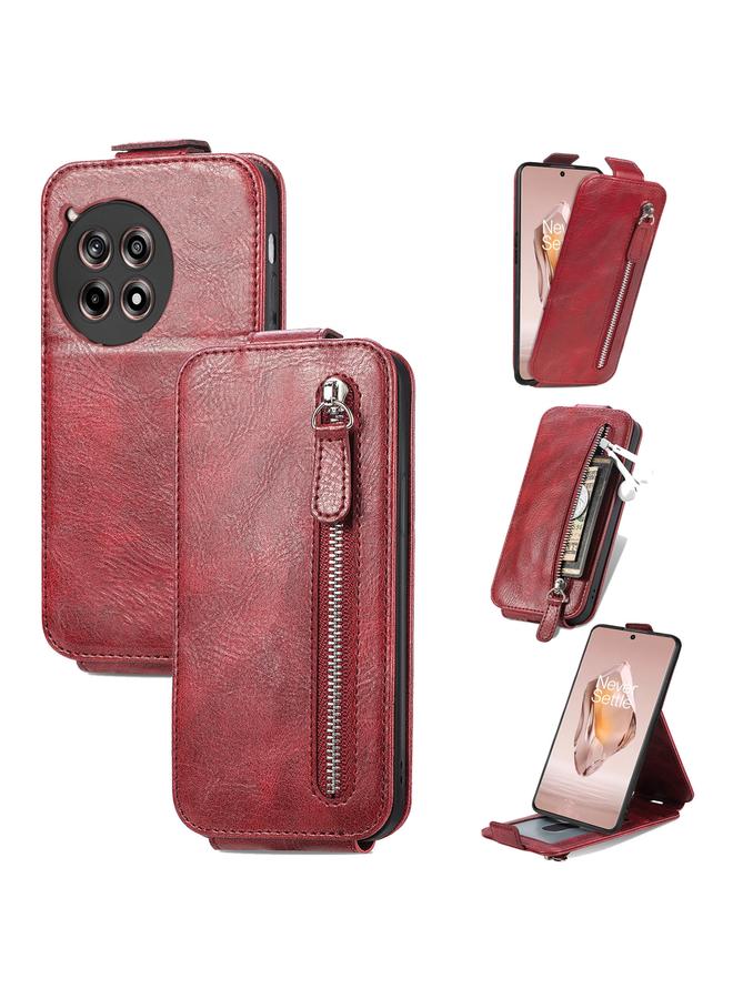 For OnePlus Ace 3 Zipper Wallet Vertical Flip Leather Phone Case(Red)