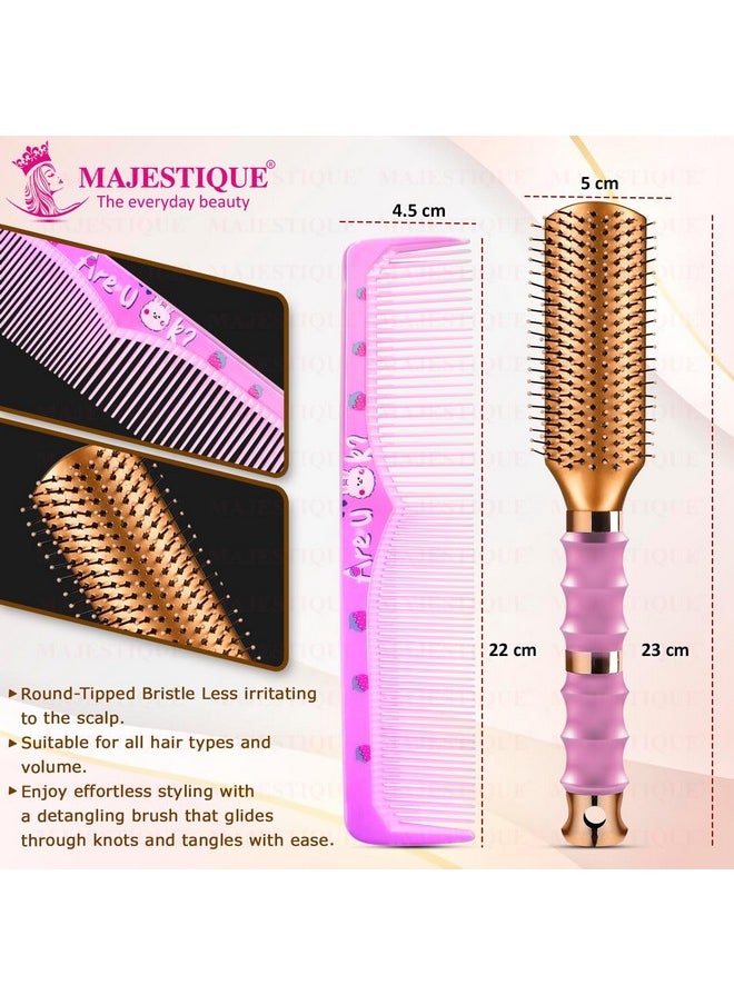 MAJESTIQUE Majestique Premium Flat Hair Brush with Comb | Perfect Detangling Combo, Reduces Hair Breakage | Ideal for All Hair Types | Compact & Stylish Design for Women & Kids - 2Pcs  - Image 2
