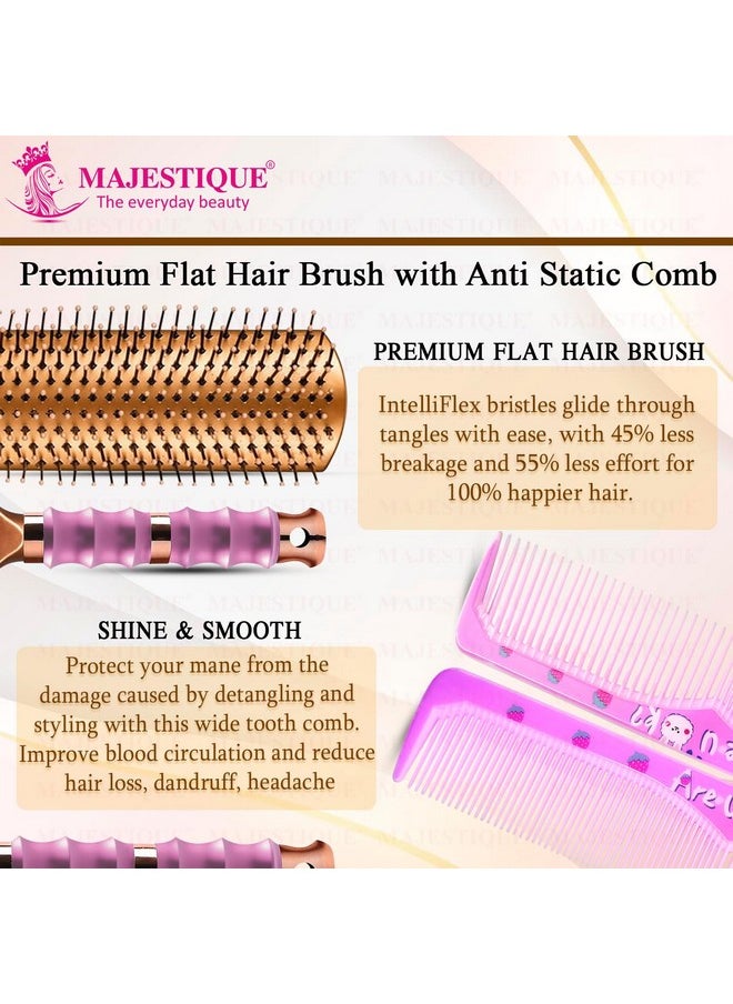 MAJESTIQUE Majestique Premium Flat Hair Brush with Comb | Perfect Detangling Combo, Reduces Hair Breakage | Ideal for All Hair Types | Compact & Stylish Design for Women & Kids - 2Pcs  - Image 3
