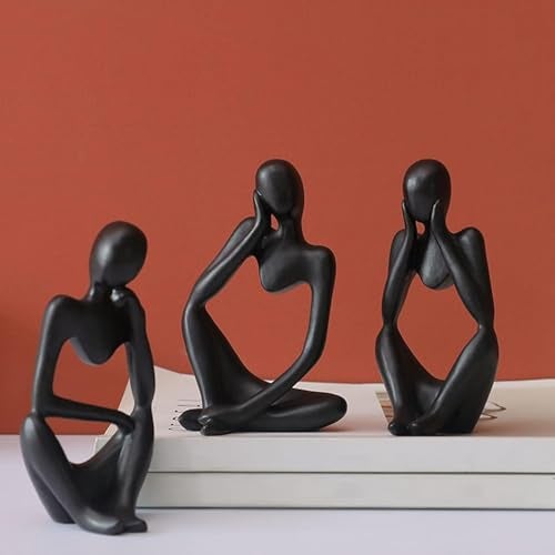 ascension Set of 3 Black Thinker Statues Modern Abstract Thinker Sculptures Decorative Showpiece for Gifting Living Room House Warming Anniversary Shelf Table Desk Birthday Office & Home Decoration - Image 1