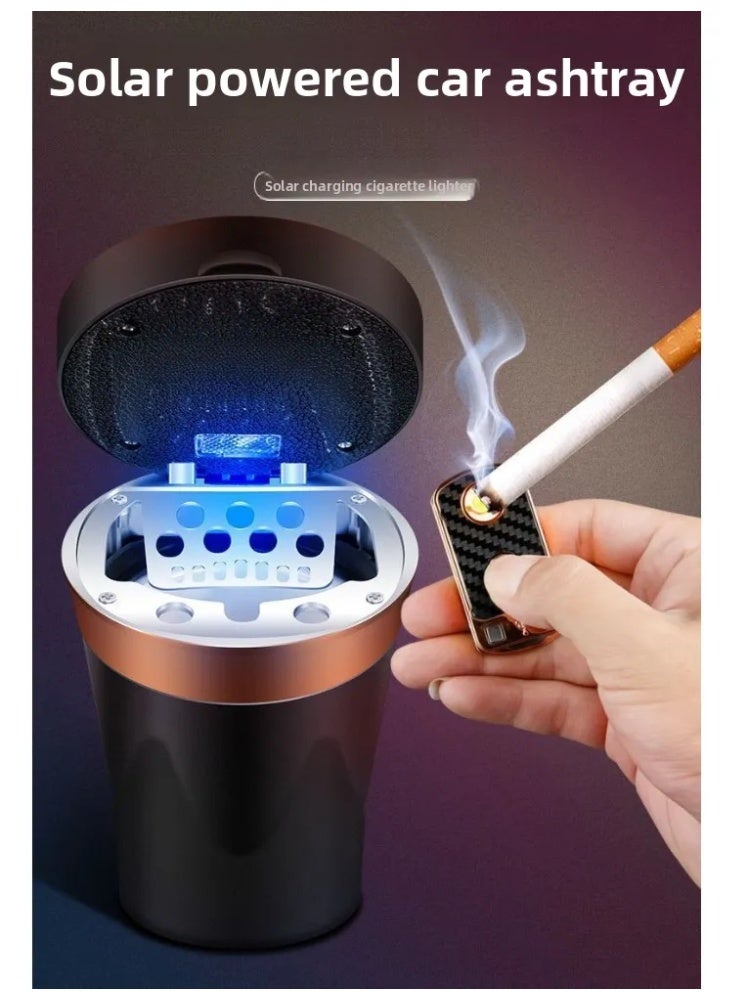 Solar Car Ashtray with USB Lighter & LED Light - Heat-Resistant Ceramic Inner Cup for BMW/Mercedes/Toyota (Certified Safety) - Image 2